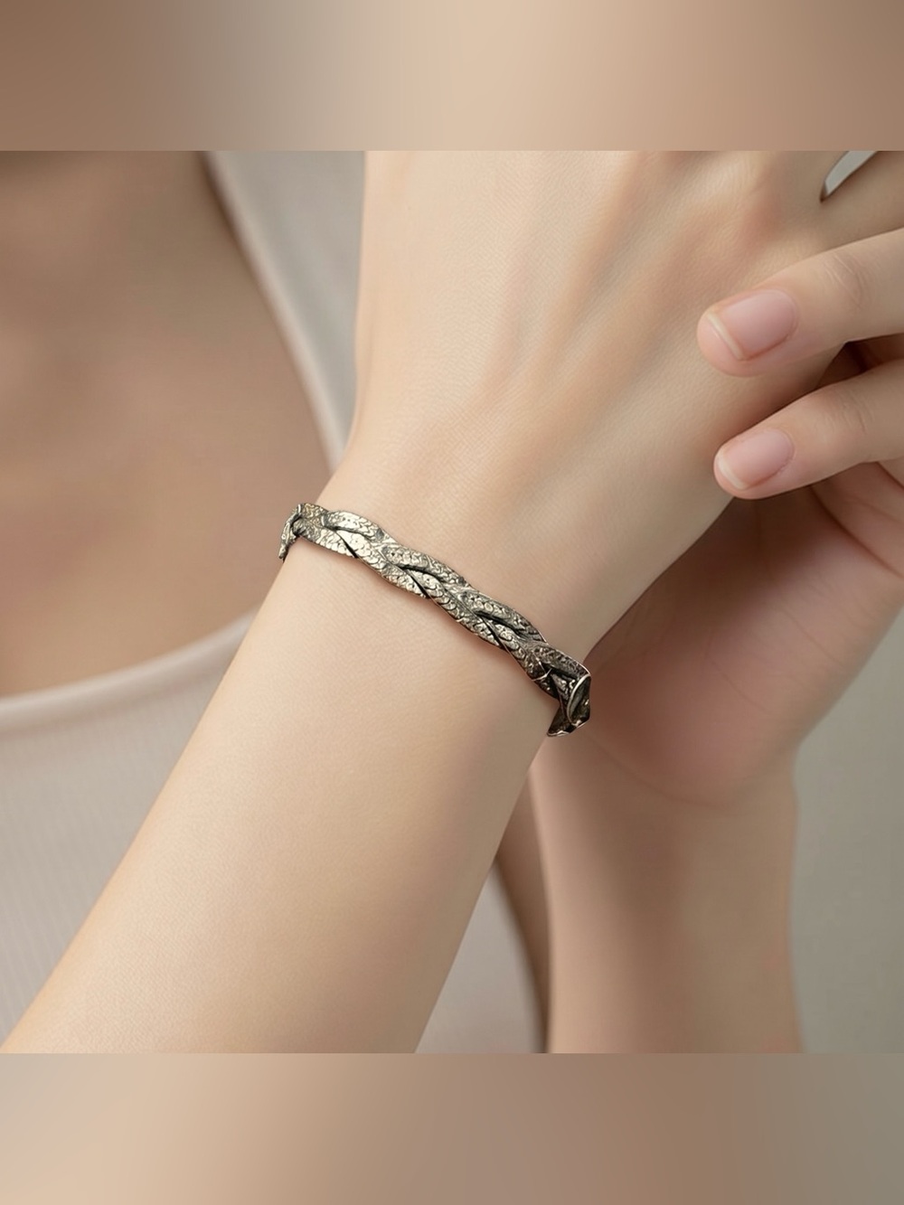 Italian Sterling Silver Flat Braided Snake Chain Bracelet 8” 4.75g